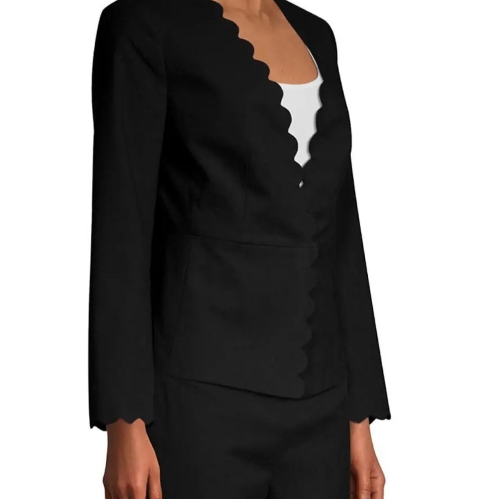 Rebecca Taylor Size 6 Black Textured Crop Open Front Blazer Size 6